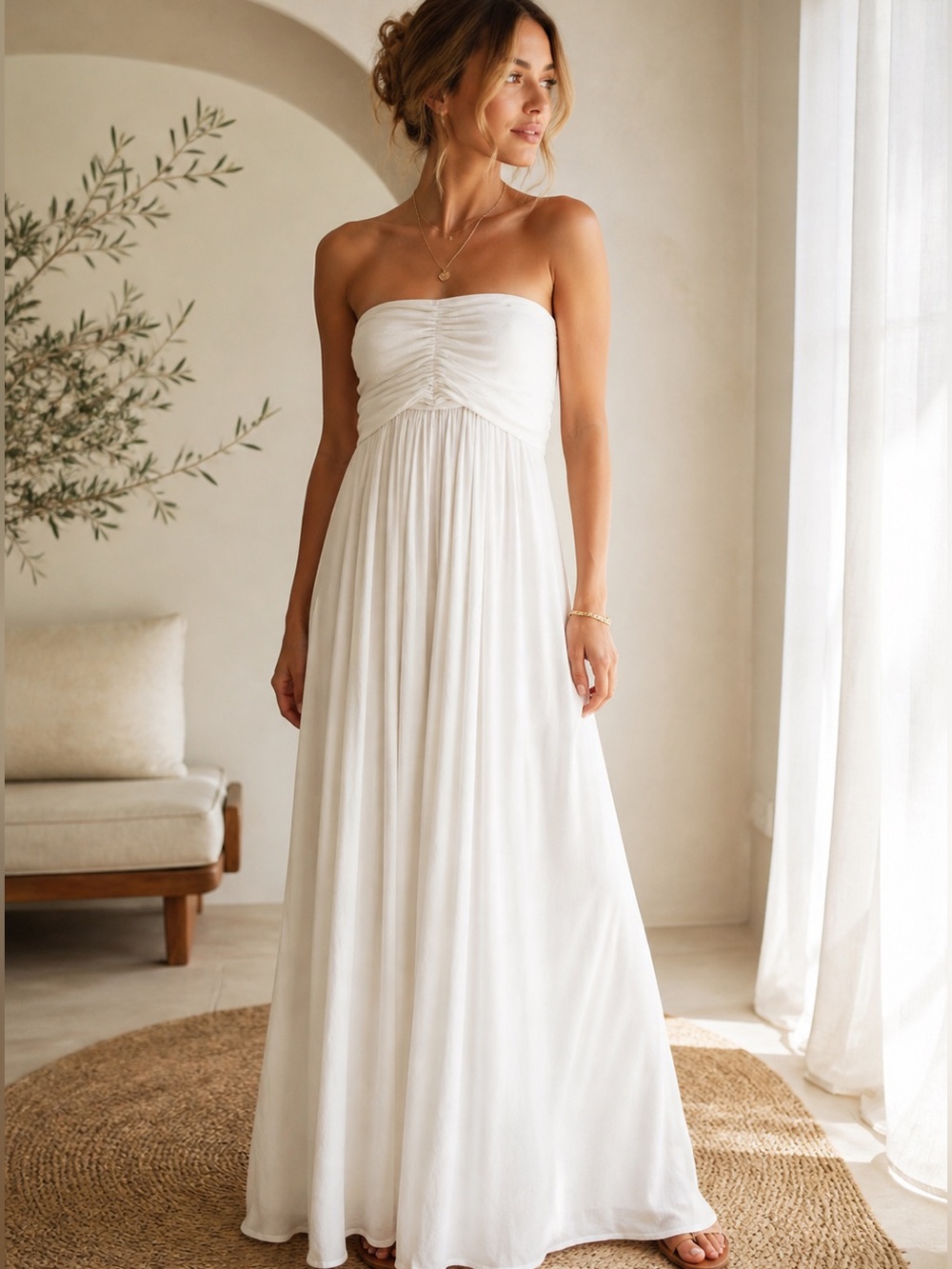 Vintage Louis Estevez Strapless White Goddess Maxi Gown XS Bridal Resort
